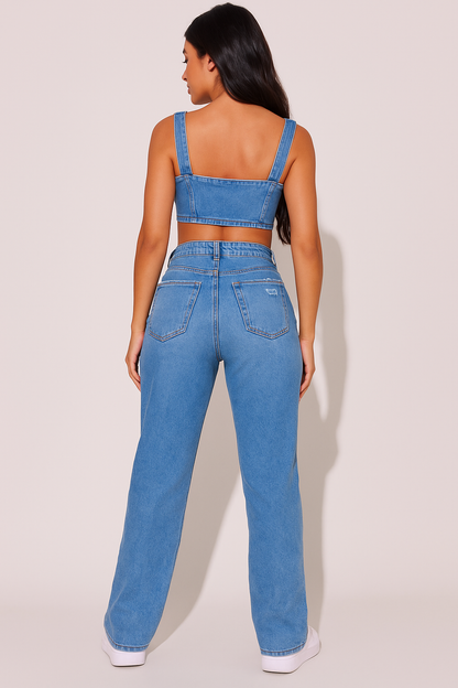 Jeansbroek Voor Dames Met Modelerend Effect Wide Leg Met Elastaan