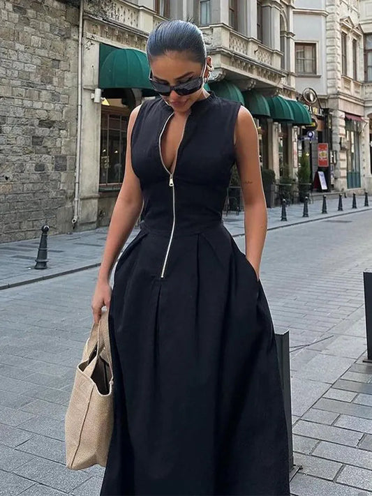 Lange Elegante Mouwloze Jurk Voor Dames
