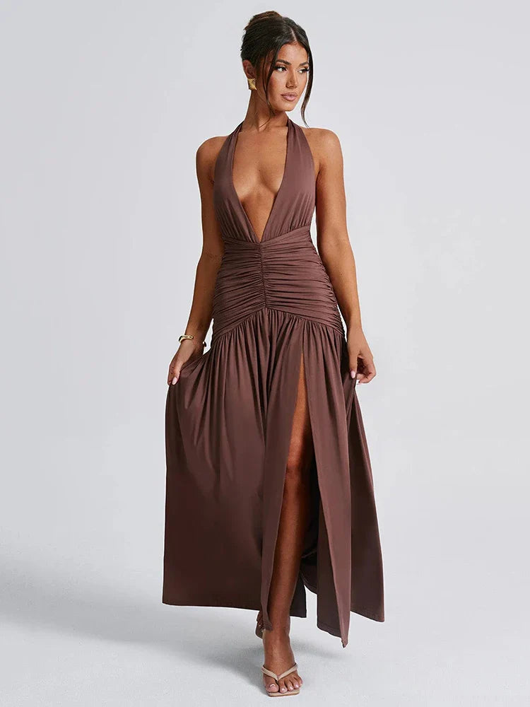 Maxi Jurk Met Zijsplit En Diepe Elegante Halslijn