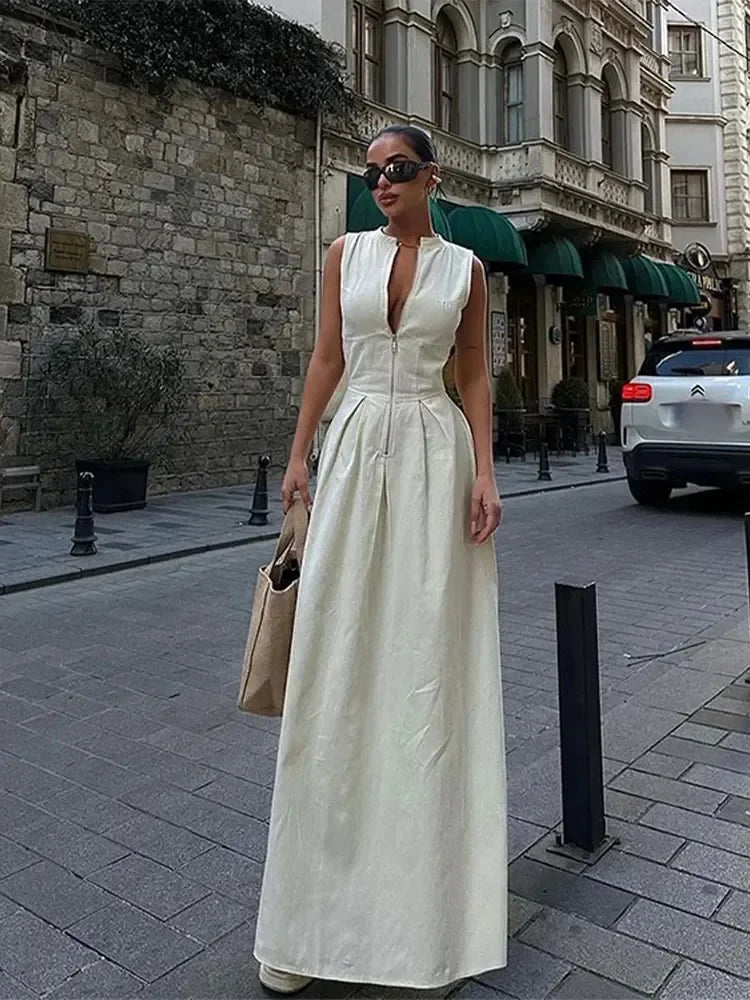 Lange Elegante Mouwloze Jurk Voor Dames